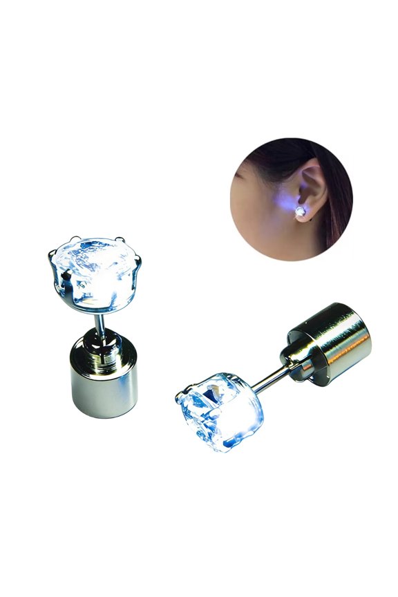 LED Earrings, Shiny Glowing LED Lighting Up Stylish Earring Studs Crown Shap Ear Drop Stud, Wedding Rave Dance Party Night Out Halloween Christmas Decoration Present for Women Men(White)