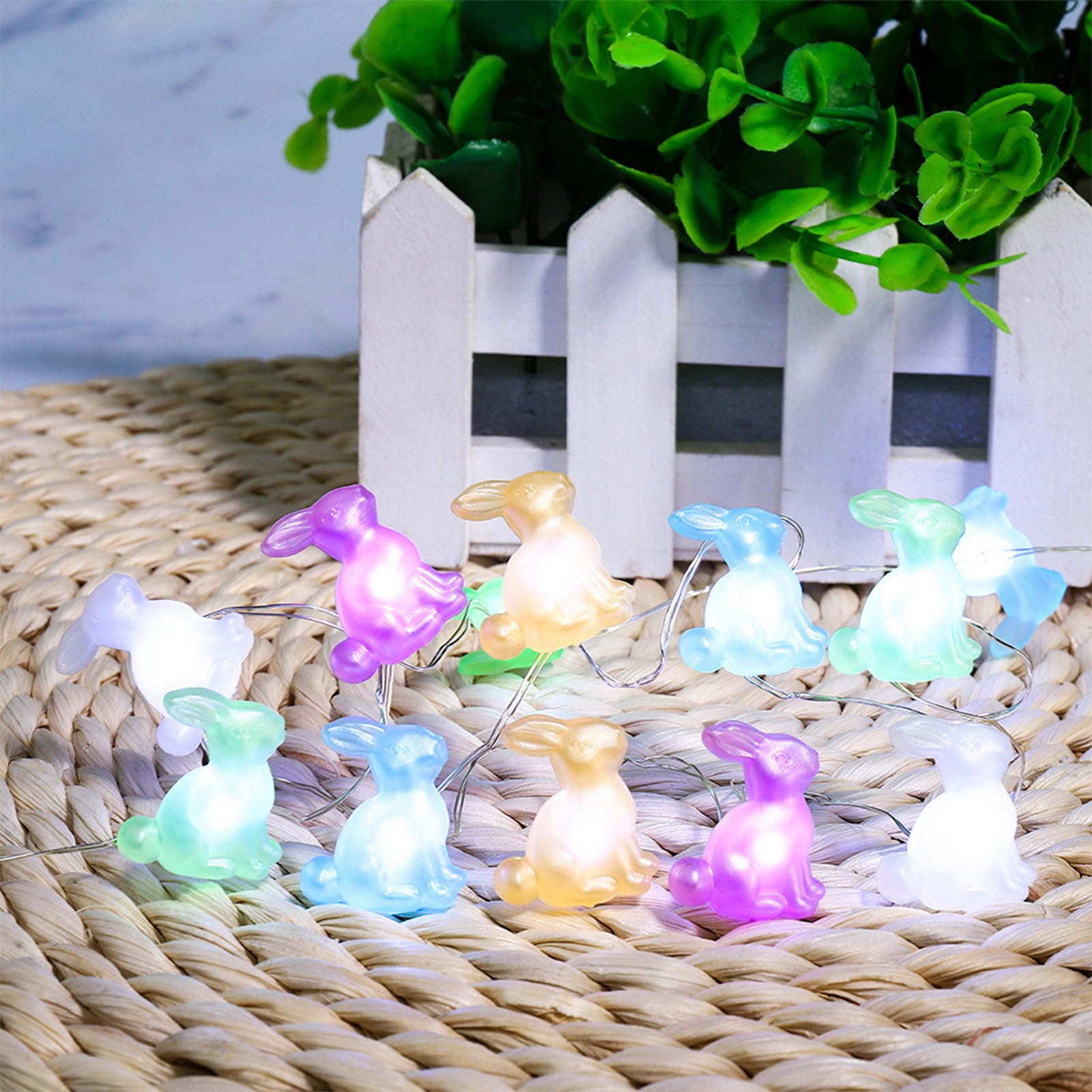 Led Easter Multicolor Rabbits Shaped Copper Wire Lamp Holiday 