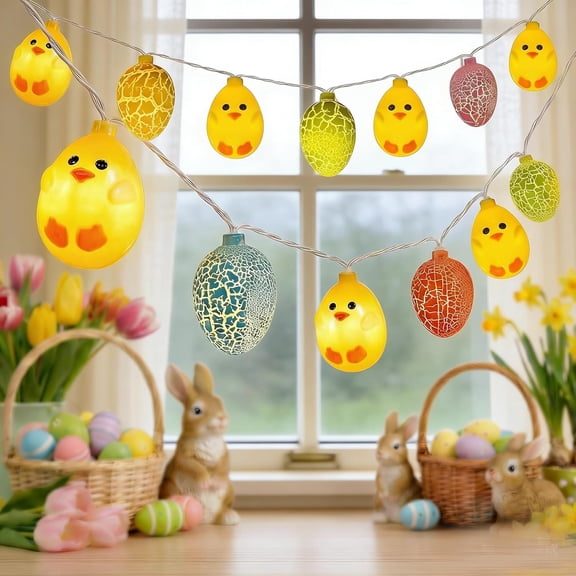 LED Easter Yellow Chicks Cracked Egg String Lights, 8.5Ft Plug in Eggs Lights Indoor Easter Decorations, 10 Multicolor Easter Fairy Lights for Outdoor Party Birthday Garden Spring Home Decor for Kids