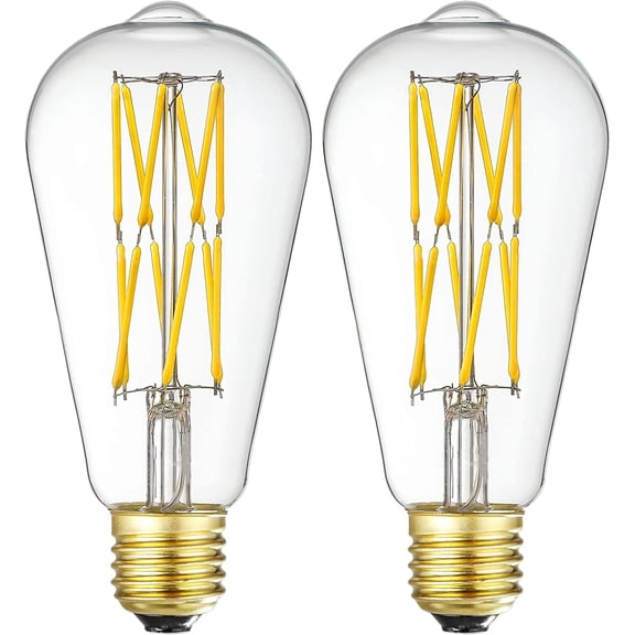LED Edison Bulb Dimmable 12W 3000K Soft White 1200LM, 100W Equivalent E26 Medium Base, ST64 Vintage LED Bulbs, 360 Degree Beam Angle, Clear Glass, Pack of 2.