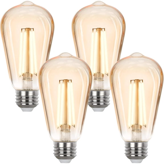 LED Edison Bulbs 40 watt Equivalent, E26 Dimmable, Soft White 2700K, Amber Glass ST58 Vinta LED Bulbs, 90+ CRI, 4.5W 400LM, E26 Base, 4 Pack