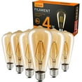 thumbnail image 1 of LED Edison Bulbs Dimmable Amber Warm 2700K Antique Vintage Style Filament Light Bulbs 40W Equivalent E26 Base 6-Pack by LUXON, 1 of 6