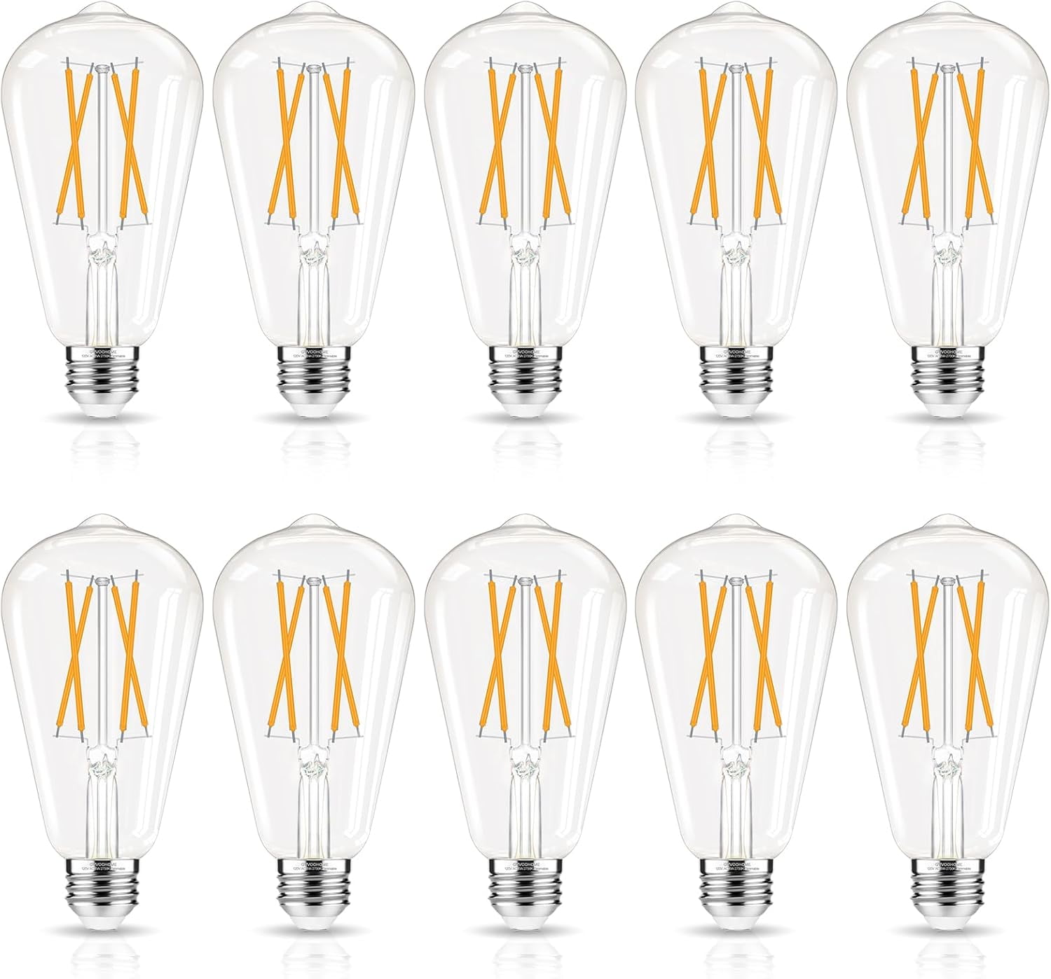LED Edison Bulbs Dimmable, E26 Bulb 60 watt Equivalent, Soft White 2700K, ST58 Vinta Light Bulbs, 90+ CRI, 6W 600LM, E26 Medium Base, Clear Glass, 10 Pack