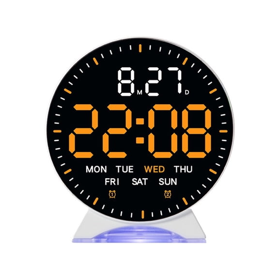 LED Electronic Alarm Clock with Multi-Functional Display Showing Date Day and Second Hand, Dual Alarms, Adjustable Brightness, Automatic Light Sensing, Sleep Mode, White(D)