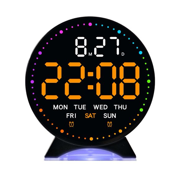 LED Electronic Alarm Clock With Multi-color Ambient Night Light, Date And Day Display, Adjustable Brightness And Sleep Mode For Bedroom, Office Or Living Room Decor(D)