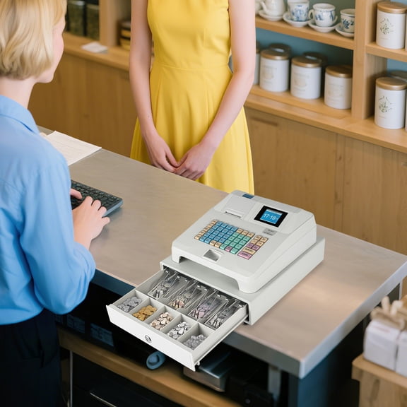 LED Electronic Cash Register 48 Keys POS System w/Drawer Fits Supermarket Retail