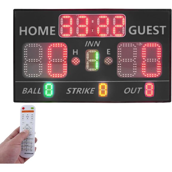 LED Electronic Digital Baseball Scoreboard with Timer and Buzzer Portable Score Board with Remote Corded Electric/Battery Powered Score Keeper for Sports Games