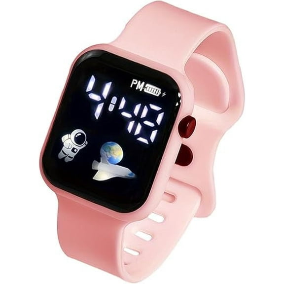 LED Electronic Watch Precision Time Viewing Adjustable Strap Astronaut Fashion Pattern for Men Women Black