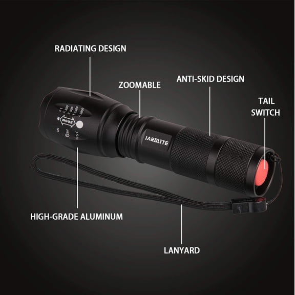 LED Emergency Handheld Flashlight, 4 Pack, Adjustable Focus, Water Resistant with 5 Modes, Best Tactical Torch for Hurricane, Camping, Dog Walking