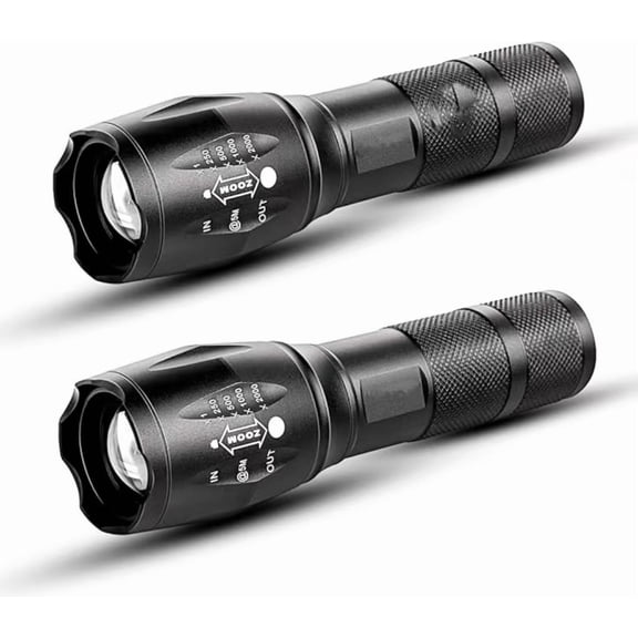 LED Emergency Handheld Flashlight with Adjustable Focus, Water Resistant, 5 Modes, Best Tactical Flashlight for Emergency, Camping and Fishing, 2 Pack