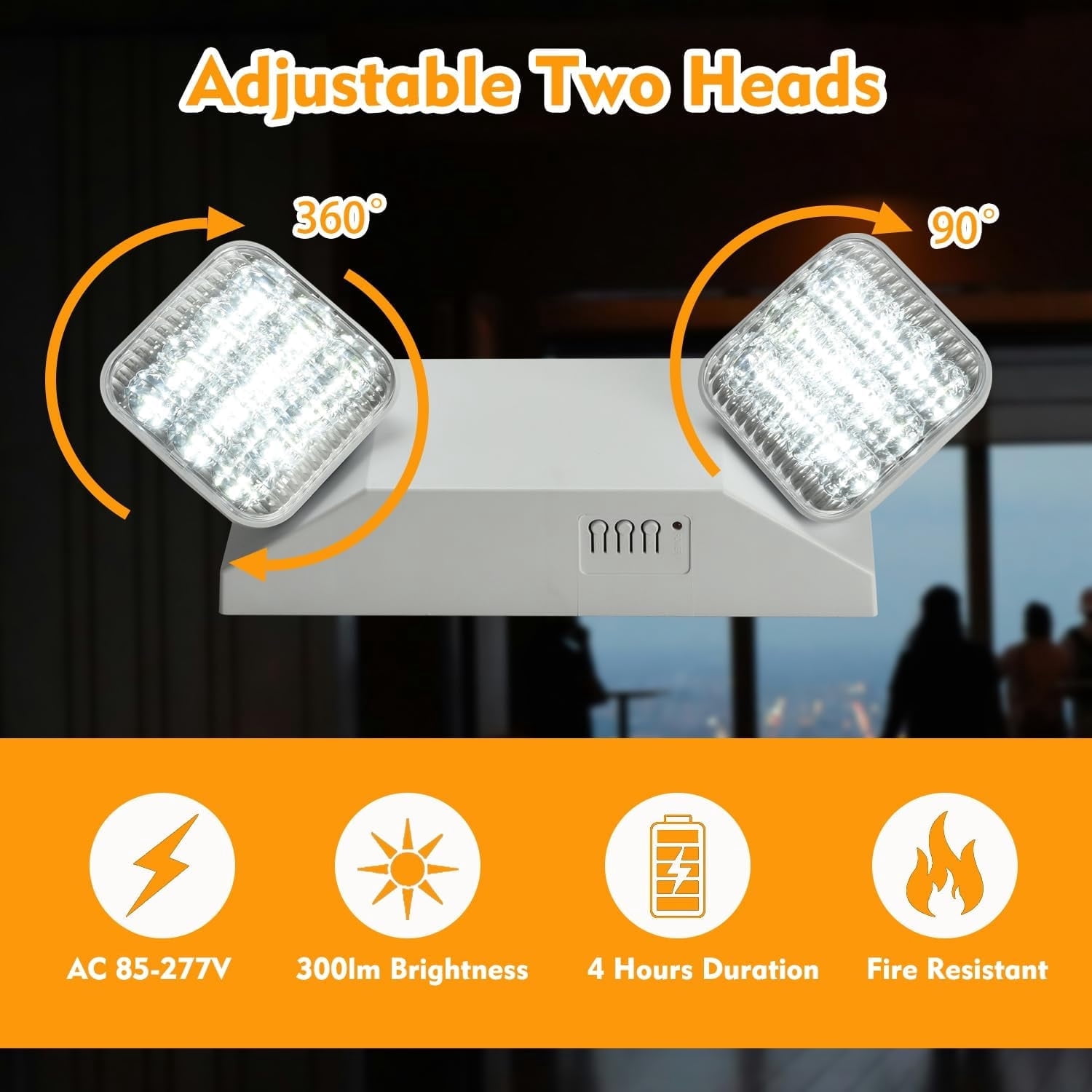 LED Emergency Lights with Battery Backup,Commercial Emergency Lights Fixtures with 2 LED Square Heads,LED Emergency Lighting for Mall School Restaurant Hotel, White