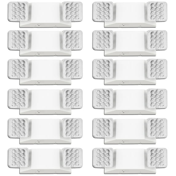 LED Emergency Lights 12 Pack, Commercial LED Emergency Lights with Battery Backup, Two Adjustable Head LED Emergency Light Fixture for Business, Emergency Exit Light AC 110V/277V, Square, 180 Mins