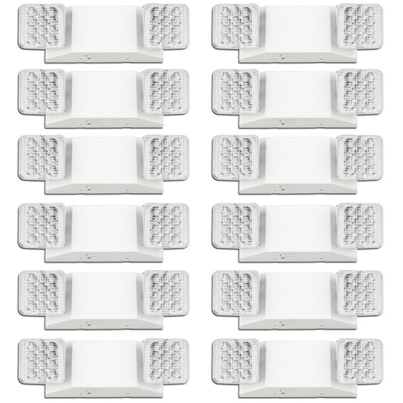 LED Emergency Lights 12 Pack, Commercial LED Emergency Lights with Battery Backup, Two Adjustable Head LED Emergency Light Fixture for Business, Emergency Exit Light AC 110V/277V, Square, 180 Mins
