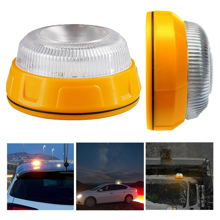 LED Emergency Strobe Light Wireless Battery Operated Waterproof Flashing  Yellow Beacon Lights with Magnet Portable Safety Warning Lamp Lighting for