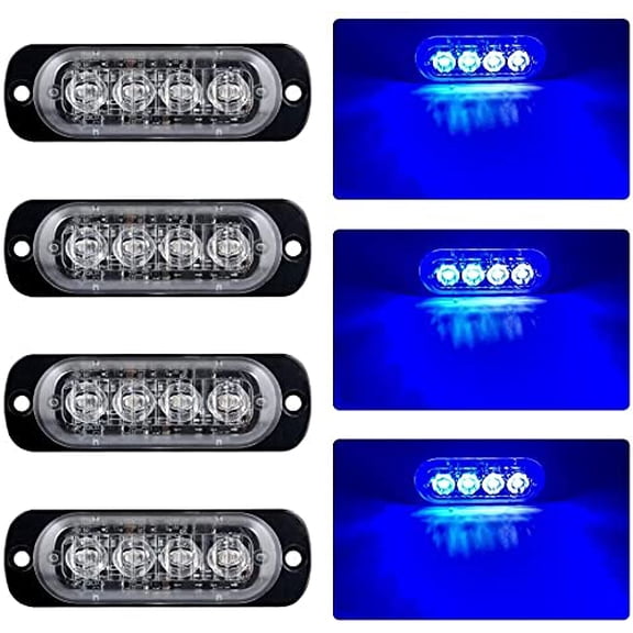 LED Emergenty Warning Lights, 4 Pack 4LED Safety Emergency Flashing Lights 12-24V Amber Strobe Hazard Warning Light Waterproof