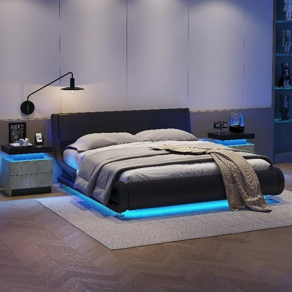 LED End Table Set of 2, Modern Bedside Table with Storage, 20.5" Tall End Tables Bedroom Set of 2 with 2 Drawers, LED Furniture for Bedroom, Living Room, and Playroom, Grey