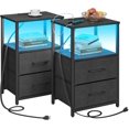 thumbnail image 1 of LED End Table with Charging Station, Nightstand with Cloth Drawer, Side Table with 1 USB Port and 1 Type-C Port, Set of 2, Couch Table, Black TB01BK052L, 1 of 14