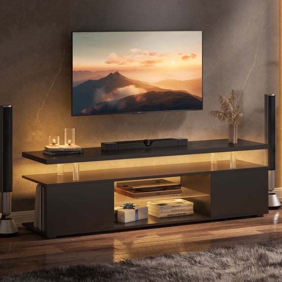 LED TV Cabinet Modern TV Stand with LED Lights & Storage, Entertainment Center for Living Room, Fits TVs Up to 60 Inches