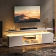 thumbnail image 1 of LED Entertainment Center with Glass Shelf，TV Stand for 60 Inch TV, Media TV Console with Over-sized Storage Space, Gaming TV Console Furniture for Living Room and Playroom, White, 1 of 6