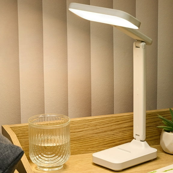 LED Eye Protection Desk Lamp | Dimmable USB Rechargeable Reading Light | Adjustable Brightness | Soft Sleep Lighting | Portable Lightweight White | 29.5 x 15.5 x 12.5 cm | Bedroom Dorm Study