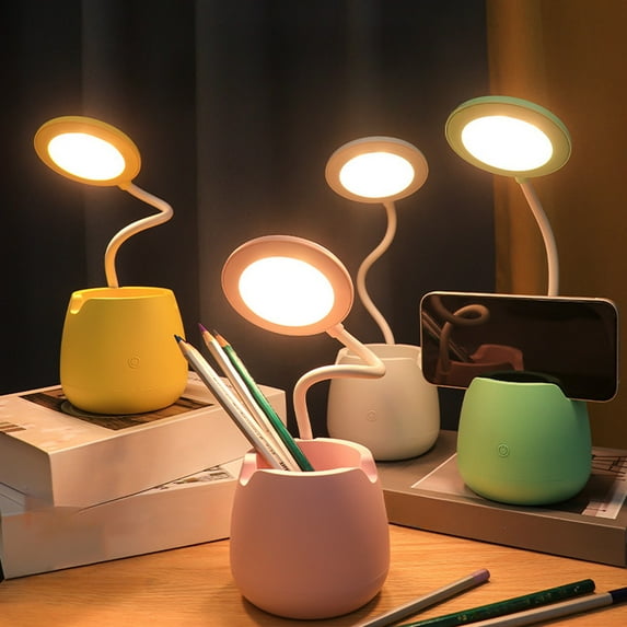 LED Eye Protection Desk Lamp | USB Rechargeable Reading Light | Flexible Adjustable Angle | Pen & Phone Holder | 3 Brightness Levels | Energy Saving | Portable | 10x10x30cm | 1 Pack