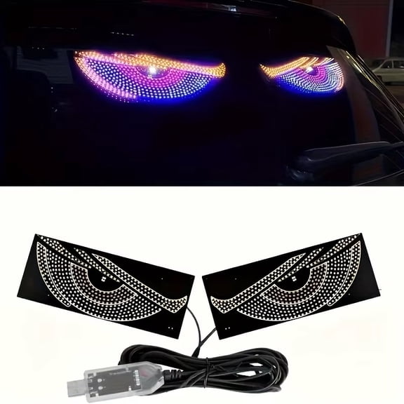 LED Eyes Light Devils Eyes Vehicle Signal Lights USB Plug-in Matrix Panel Warning Strobe Lamp Auto Windshield Accessories Decor