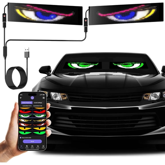 LED Eyes for Truck| Devil Eyes Light for Cars | Flexible Scrolling Programmable LED Signs | Can Edit Text/Graffiti/Animations