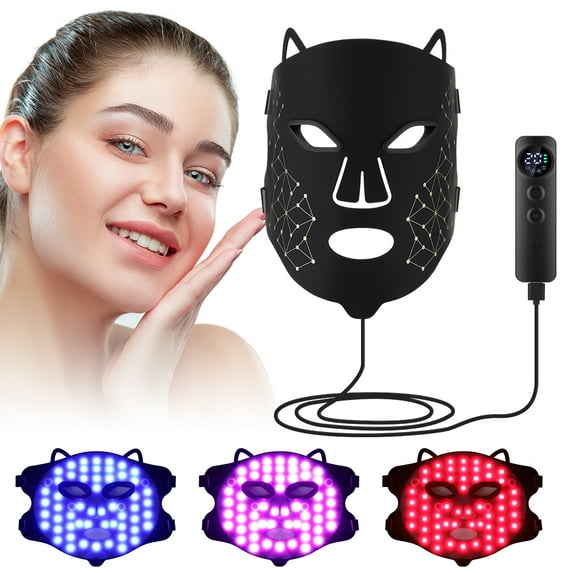 LED Face Mask Light Therapy 650nm Red Light Therapy for Face LED Light Therapy Mask Skincare Device with Rechargeable Remote , 4 Modes 165 LEDs,Black
