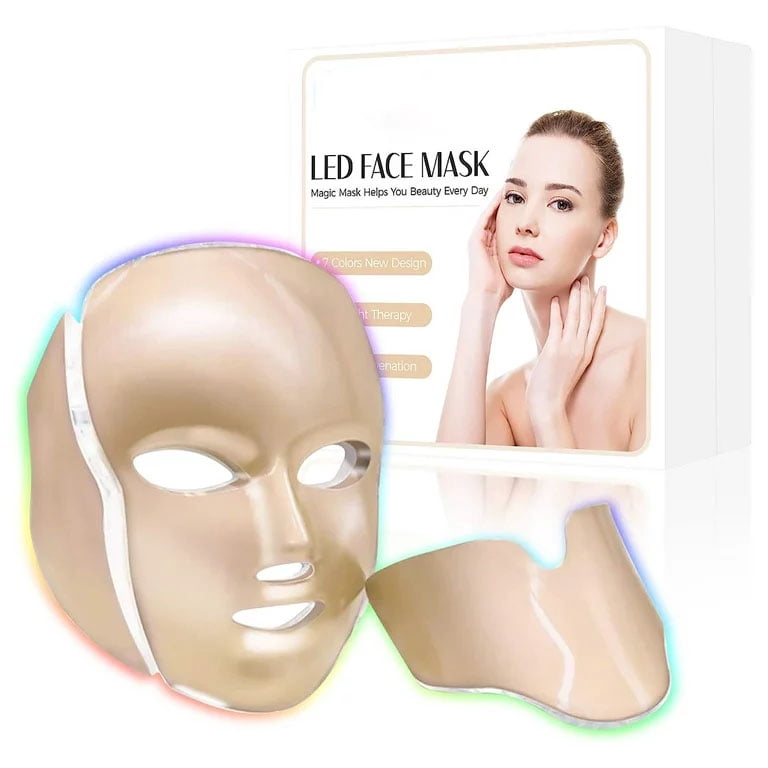 LED Face Mask Light 7 Color LED Light Therapy Facial Skin Care Mask with Face and Neck, Blue Red Orange Light for Acne Photon Mask, Technology for Acne Reduction - Walmart.com