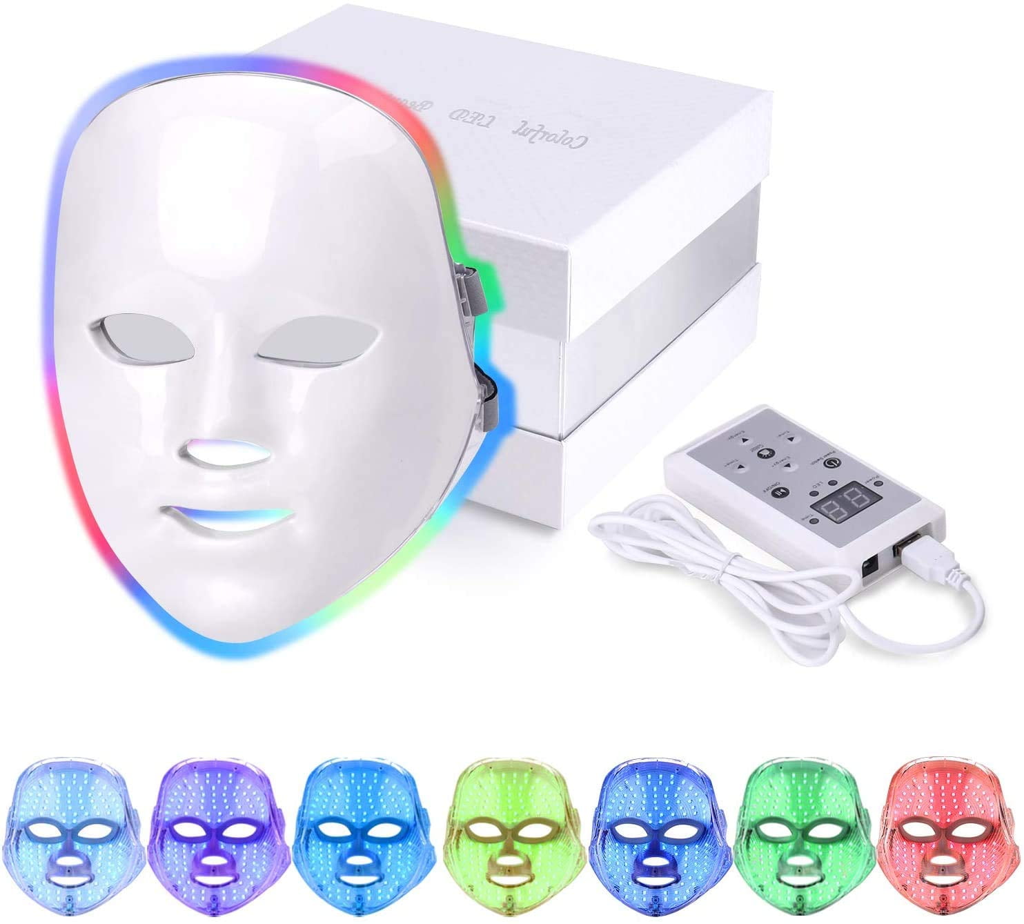 LED Face Mask Light Therapy,7 Colors Red and Blue Light Therapy Mask,at