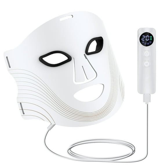 LED Face Mask Light Therapy, 7-color LED mask phototherapy, 180 LEDs photon facial skincare anti wrinkle and acne removal, Type-C charging, suitable for family and travel (White)