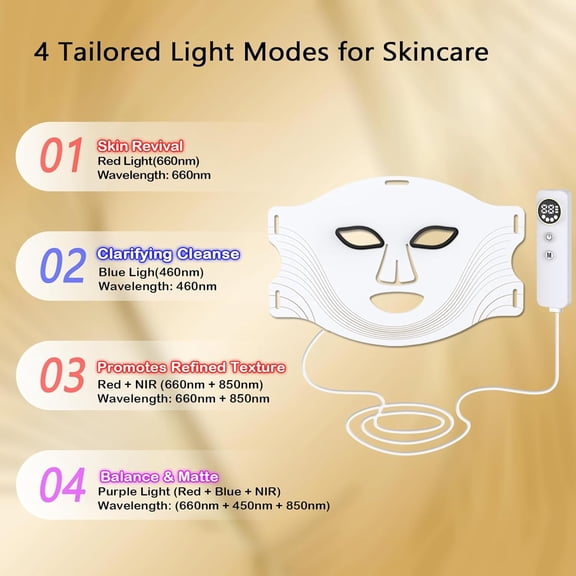 LED Face Mask Light Therapy, 850nm Near-Infrared & Red Light for Face, 180 LEDs, Anti-Aging & Acne Care, Hands-Free At-Home Facial Skin Care Device, 4 Modes with 3 Brightness Levels