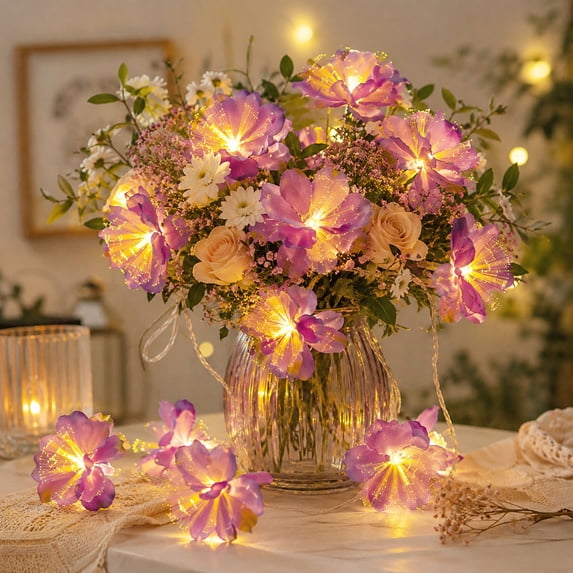 LED Fairy String Lights with Jasmine Flowers - Battery Operated Waterproof Decor for Weddings, Parties, Gardens, and Home - Romantic Warm Lighting for Indoor and Outdoor Use
