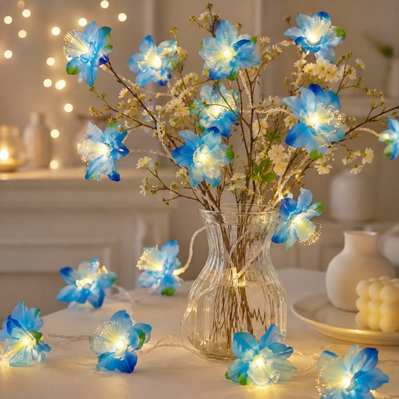 LED Fairy String Lights with Jasmine Flowers - Battery Operated Waterproof Decor for Weddings, Parties, Gardens, and Home - Romantic Warm Lighting for Indoor and Outdoor Use