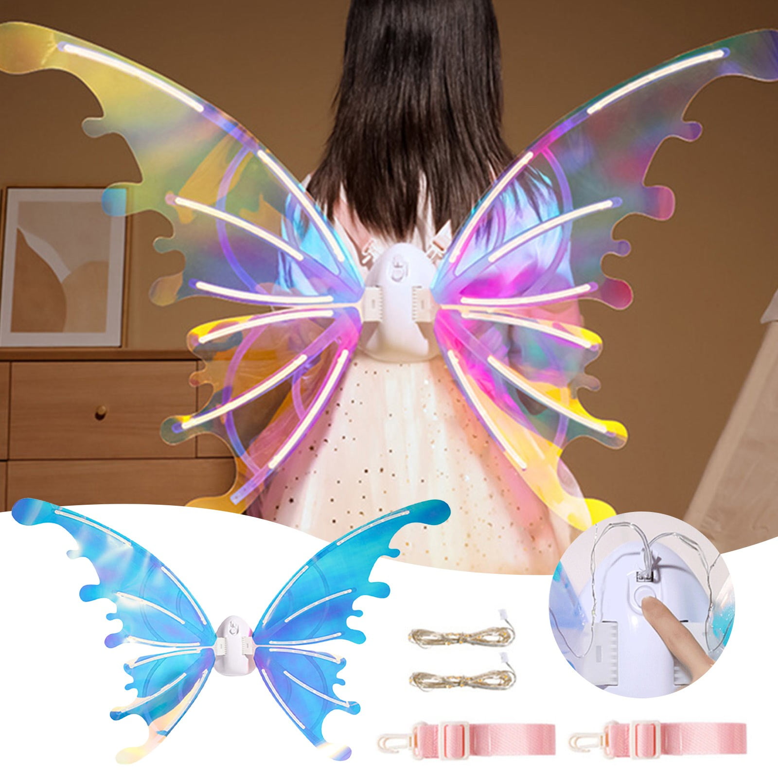 LED Fairy Wings for Adults Girls Light Up Sparkling Sheer Wings