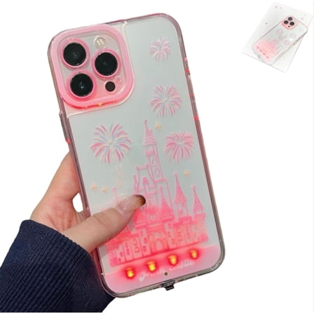 LED Fantasy Castle Fireworks Phone Case, LED Bowknot for iPhone Case, Built-in Light up Phone Cases, Stylish Protective Cover, for Parties and Daily Use (LED Dream Castle,for 14promax)