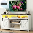 thumbnail image 1 of LED Farmhouse TV Stand for 65" 75" TVs with Power Outlets, 32" Tall Sliding Barn Door Entertainment Center with Adjustable Shelves/4 Layer Storage for Living Room, Rustic White, 1 of 8