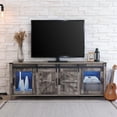 LED Farmhouse TV Stand for 75 Inch TV with Sliding Barn Door Wood Mid