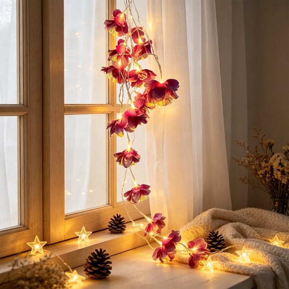 LED Fiber Optic Flower Lights String,59 Inch Artificial Tuberose Floral Light Garland,Warm Light Hanging Lamp for Wedding Party Home Holiday Indoor Decor