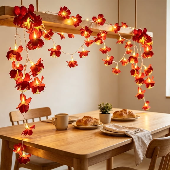 LED Fiber Optic Flower Lights String,59 Inch Artificial Tuberose Floral Light Garland,Warm Light Hanging Lamp for Wedding Party Home Holiday Indoor Decor