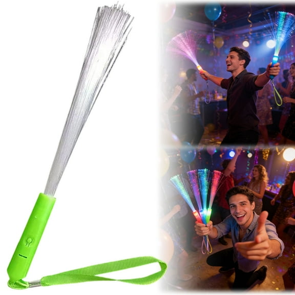 LED Fiber Optic Party Wand – Single Glow Stick 10.2", Battery-Operated Reusable Light with Lanyard for Carnival, Holiday, Outdoor Event, Tailgate, Stage Performance, Parade, Party, Green, By Harlik