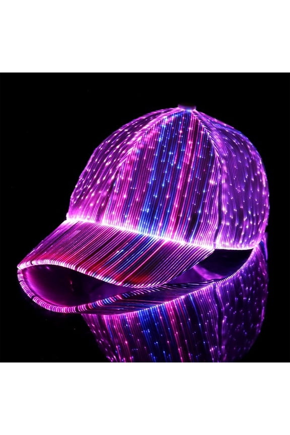 LED Fiber Optics Cap with 7 Colors, USB Rechargeable Luminous Baseball Hat, 5 Flashing Modes, Light Up Crazy Hat for Men Women, Party Holiday Event
