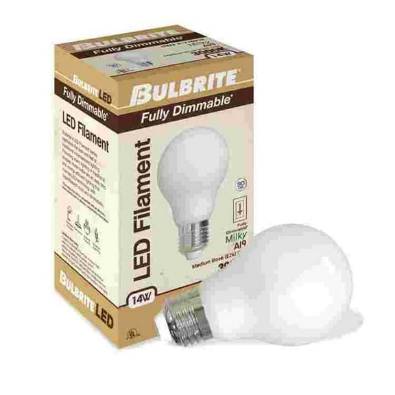 LED Filament 9 W Dimmable A19 Light Bulb with Glass Finish & Medium E26 Base - 3000K Soft White Light, 1100 Lumens, Milky - Pack of 4