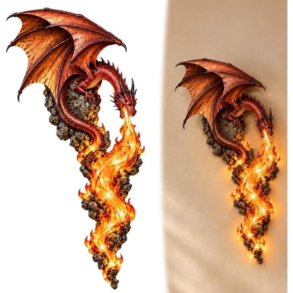 LED Fire Dragon Wall Sculpture Legendary Fiery Glow on Your Wall, 11.8*7.5 Inch Dragon Wall Light, Dragon Wall Decor, Gothic Fantasy Lamp for Indoor Wall Decoration