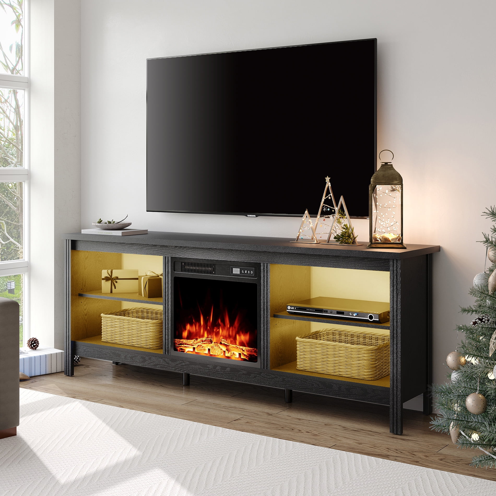 LED Fireplace TV Stand for 75 inch TV, Black 70 inch