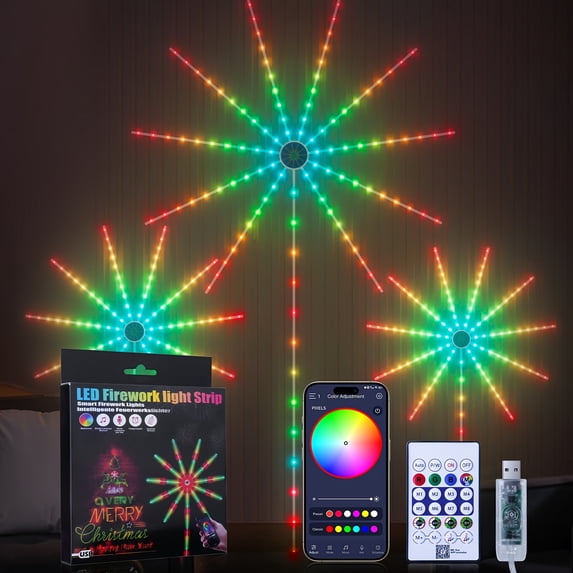 LED Fireworks Lights Ambient Smart Strip Lights, APP Control RGB Color Changing, Music Sync, Easy Installation, for Party Christmas Halloween Bedroom Commercial Decor Lighting
