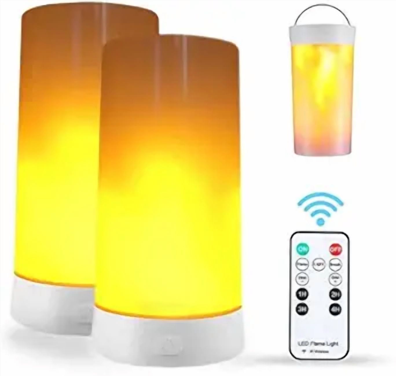 LED Flame Effect Light, 2Pack USB Rechargeable Flameless Candle Lights with Remote Control Waterproof Dimmable 4 Mode Flameless Lights for Holiday