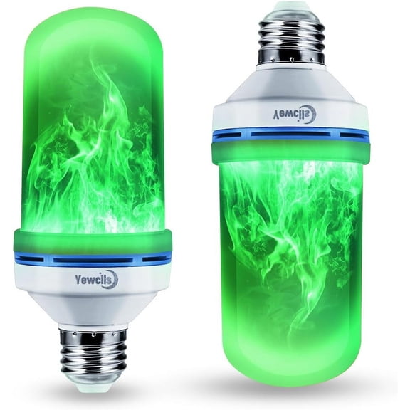 LED Flame Effect Light Bulb, 4 Modes E26 Base Fire Light Bulbs with Gravity Sensor (Green - 2 Pack)