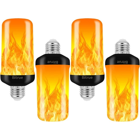 LED Flame Effect Light Bulb, 4 Modes Flame Light Bulbs, E26 Base Fire Light Bulb with Gravity Sensor,Flickering Light Bulbs Halloween Home Party(4 Pack)