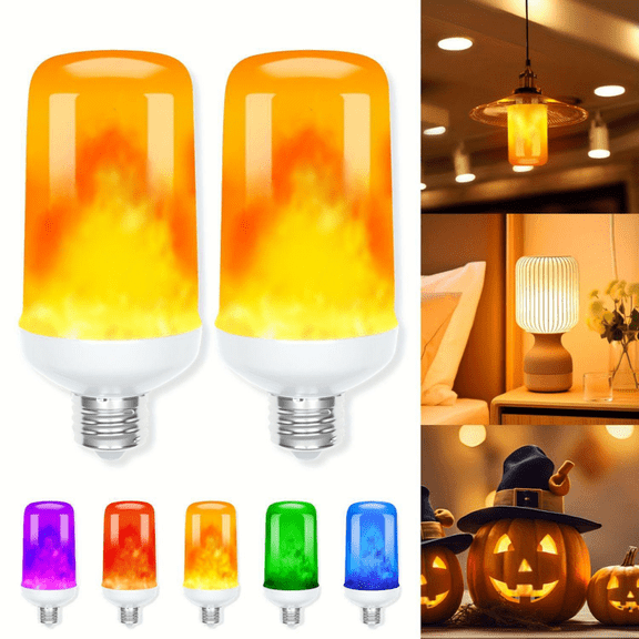 LED Flame Effect Light Bulb 4 Modes Flame Light Bulbs E26 Base Fire Light Bulb with Gravity Sensor Flickering Light Bulbs Halloween Party(2 Pack)